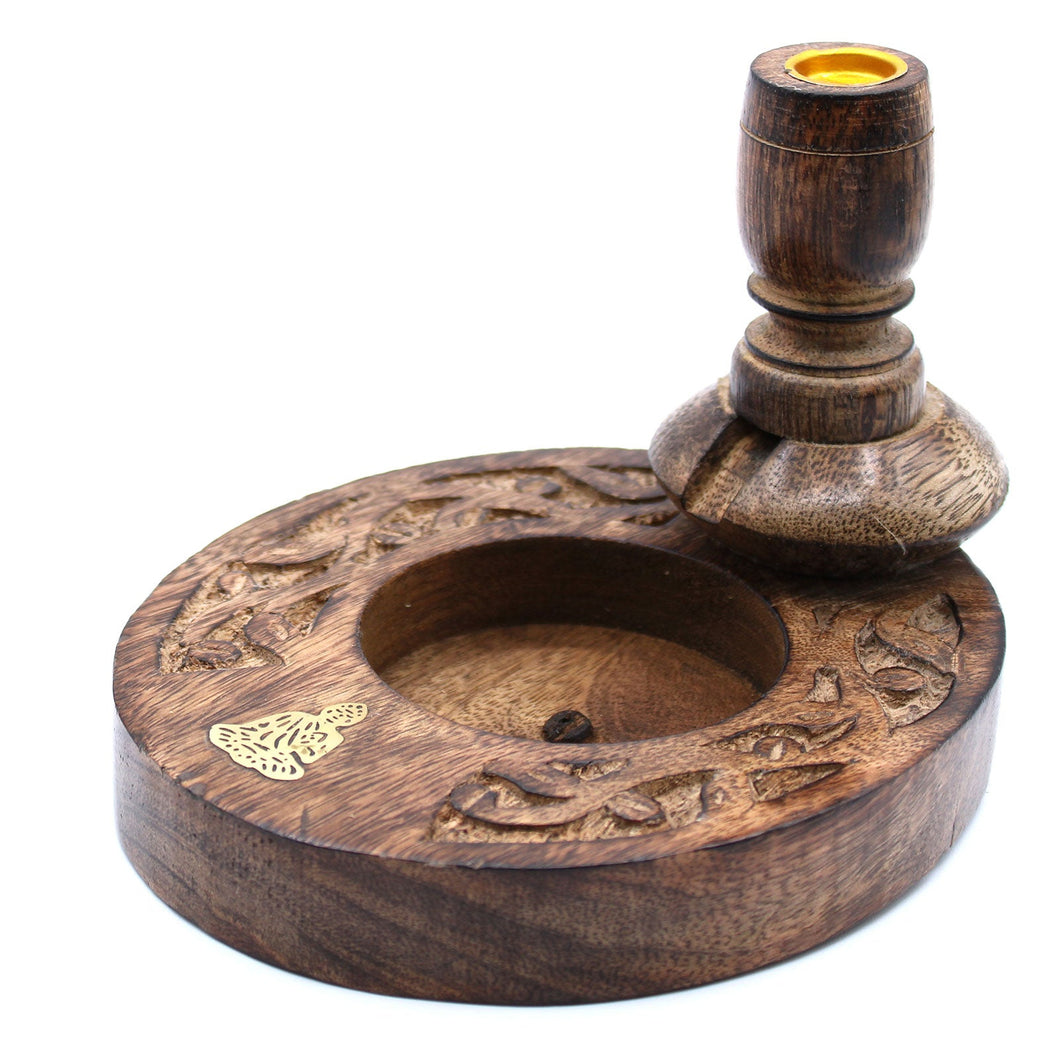 Brass buddha mango wood backflow incense burner