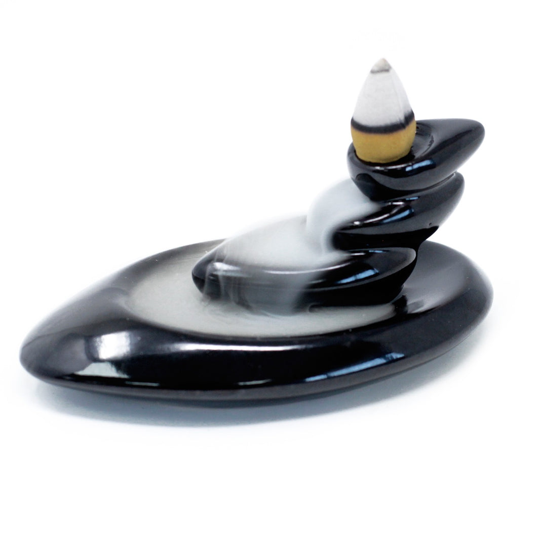 small black pebbles  ceramic backflow incense burner