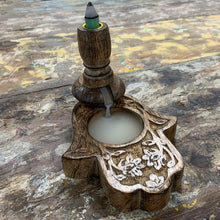 Load image into Gallery viewer, hamsa hand mango wood backflow incense burner

